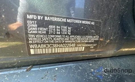 2017 BMW 330 Xi z USA, uszkodzony, nr VIN WBA8K3C38HA022948